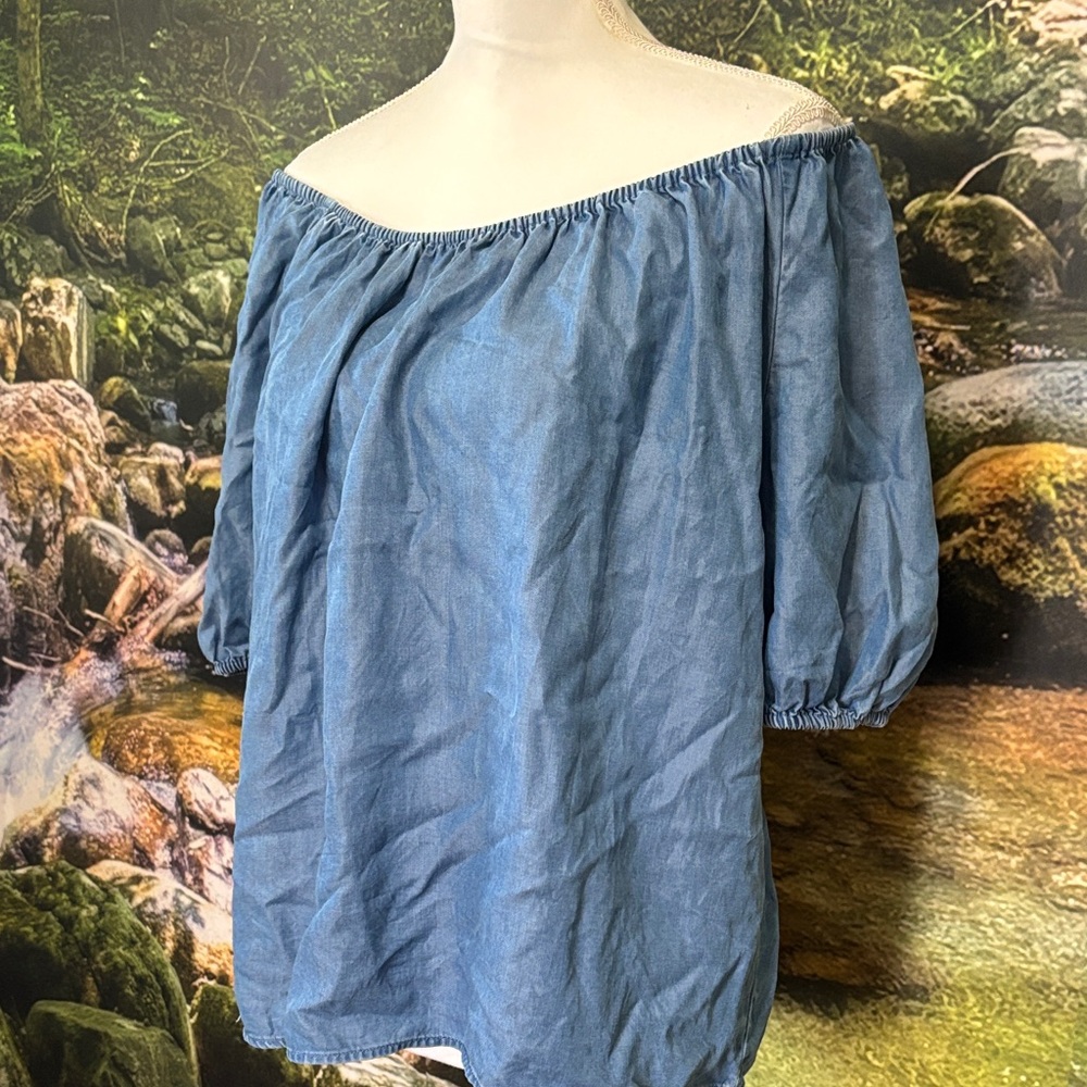 LOF Denim Blue Off-Shoulder Blouse
